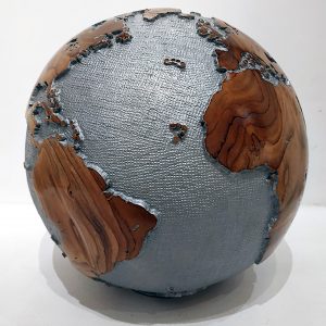 Bruno Helgen Wooden globe an aluminium foil One-of-a-kind sculpture