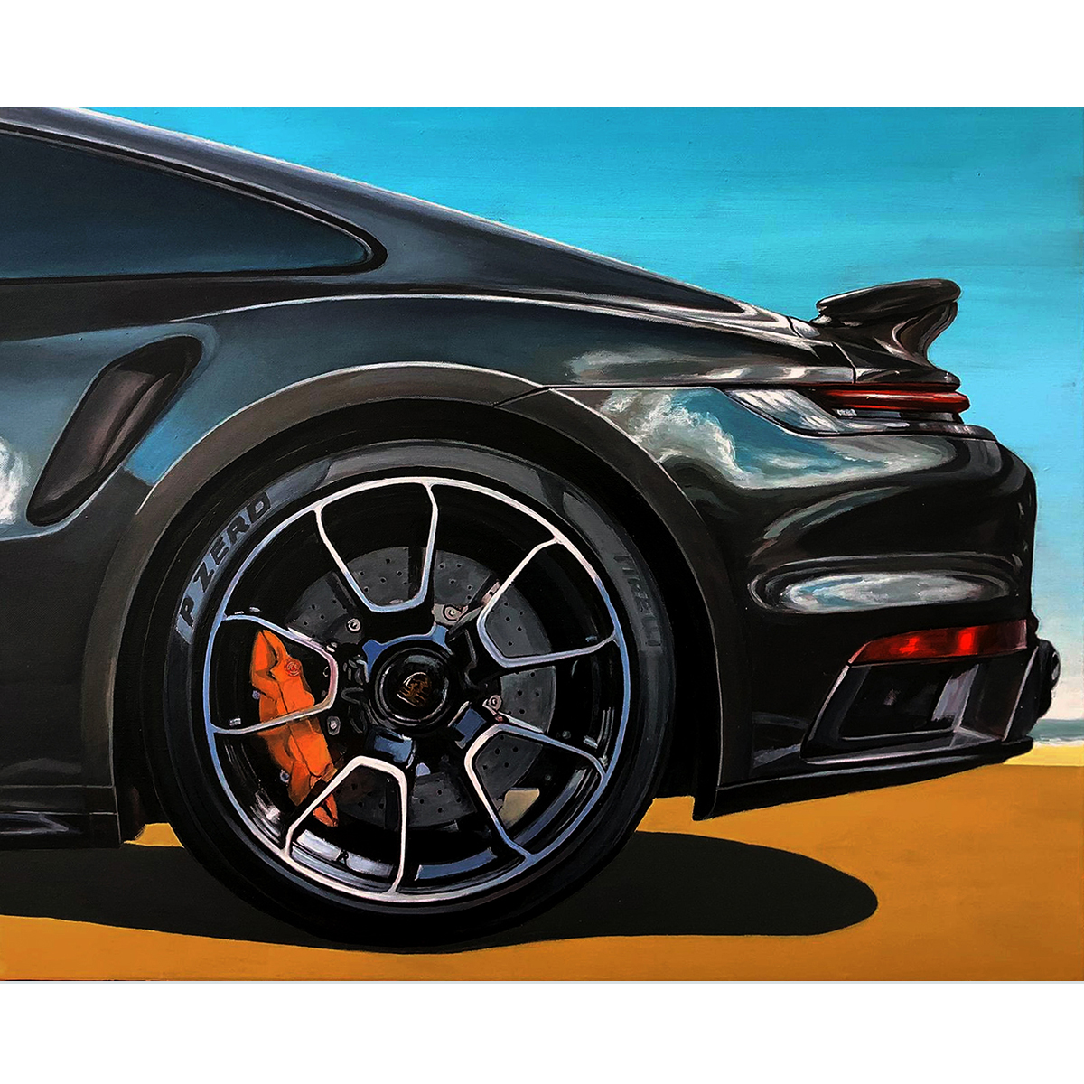 Fabrian acrylique et huile sur toile Porsche 911S