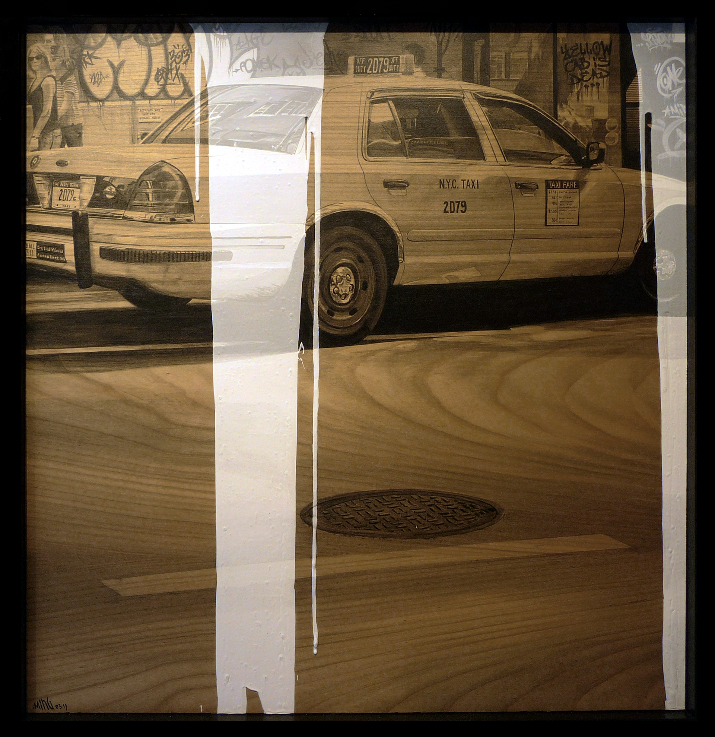 Laurent Minguet  Acrylic on cherrywood panel  Yellow cab is dead 60x60cm