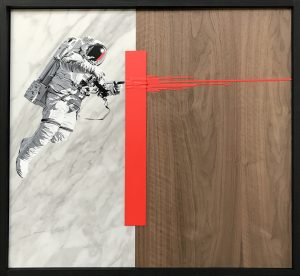 Laurent Minguet Acrylic on walnut panel and marble Red drips 80x74cm