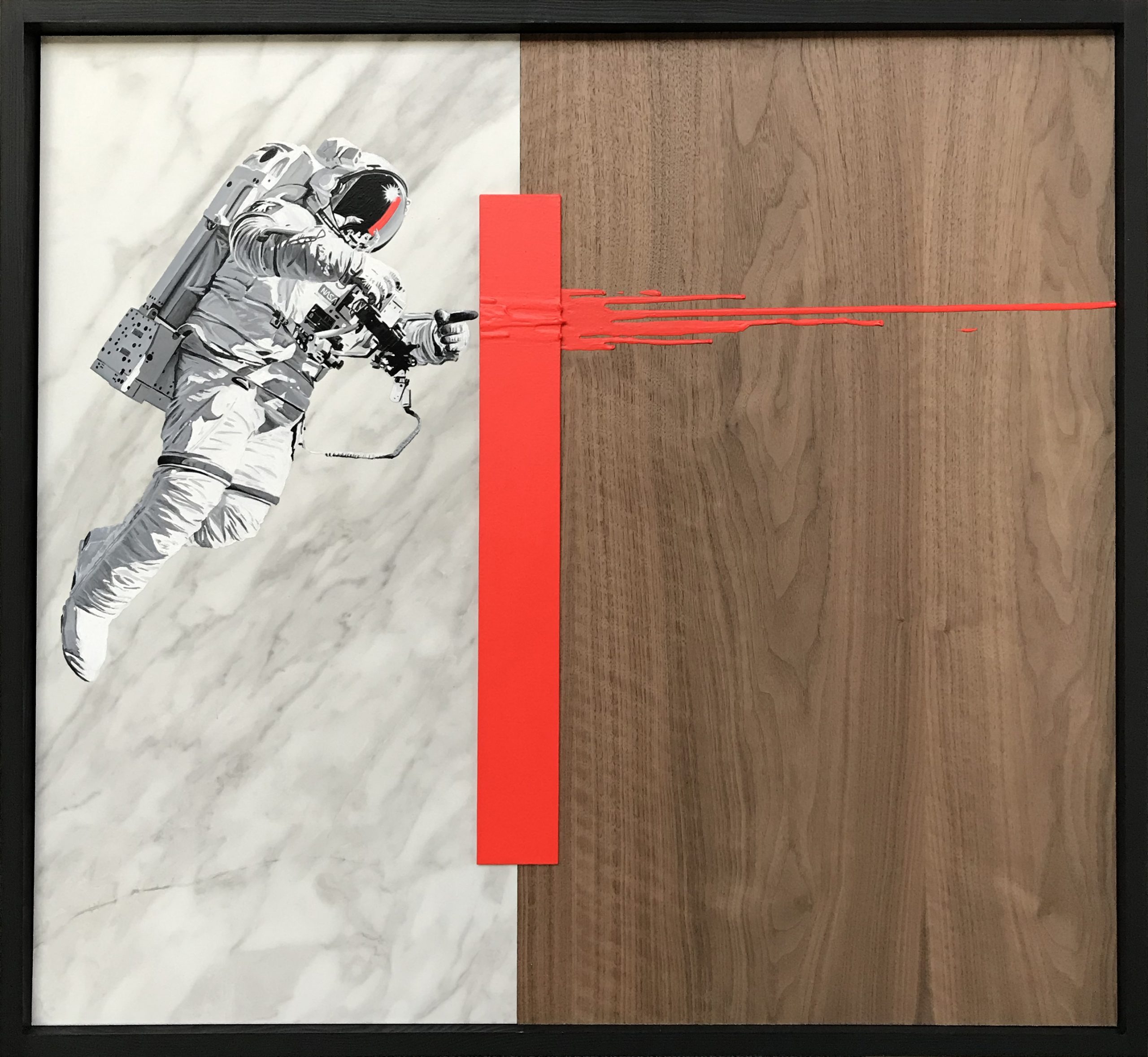 Laurent Minguet  Acrylic on walnut panel and marble Red drips 80x74cm