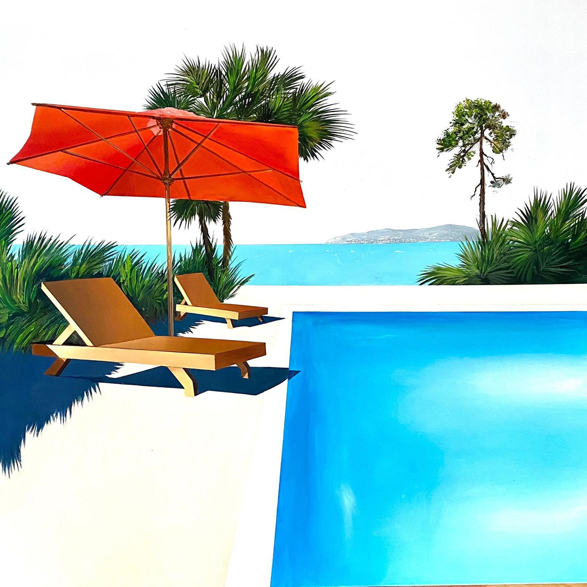 DANIEL RAYNOTT Red parasol 100x100cmHuile et Acrylique sur toile 2024 1